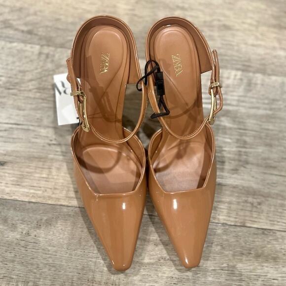 ZARA Blogger Fave Faux Patent Leather Heels • Nude Tan 7.5 - Picture 10 of 16
